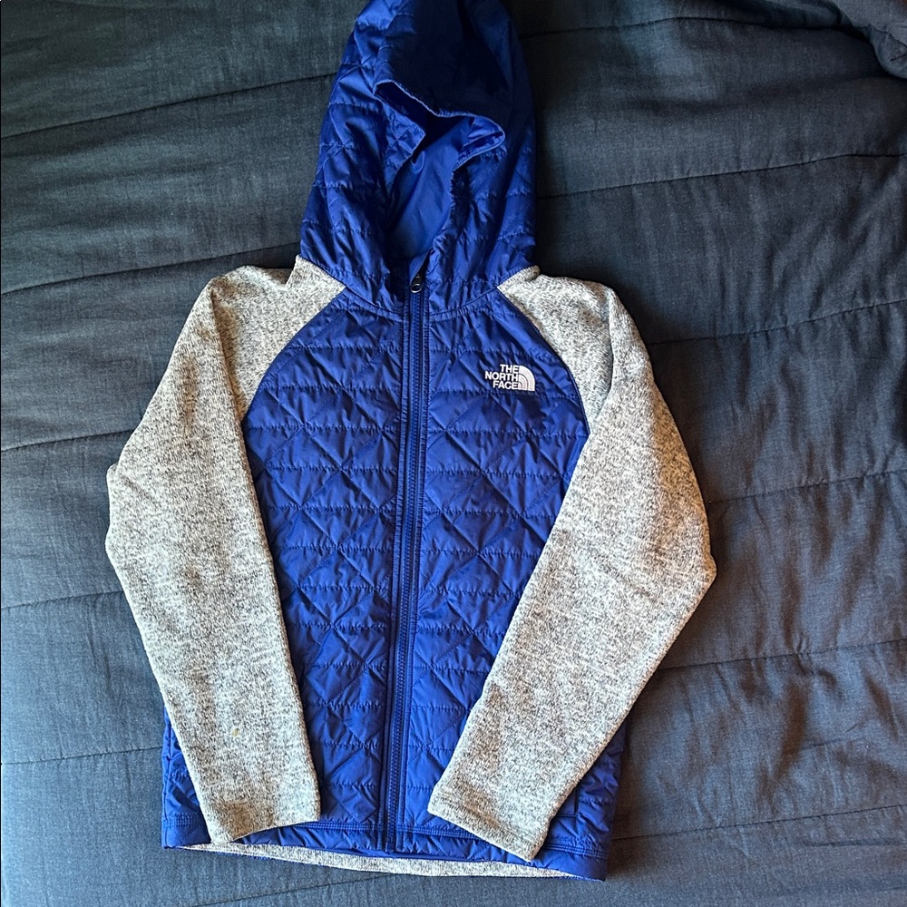 The North Face Kids Quilted Blue and Gray Hooded Jacket